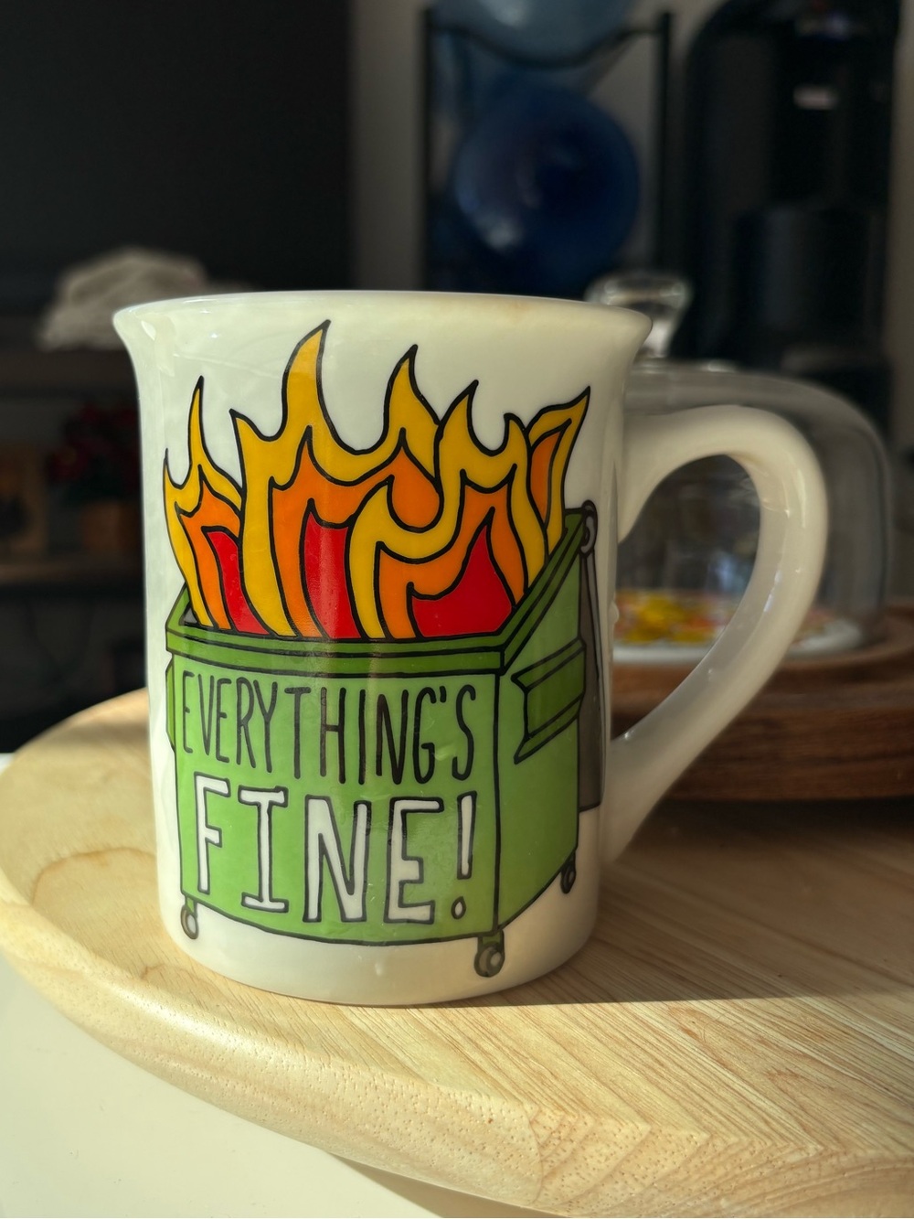 Our Name Is Mud Everything’s Fine Dumpster Fire Mug Burn Bright